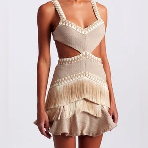PatBo Metallic Knit Fringe-Trim Mini Dress Size 2 NWOT